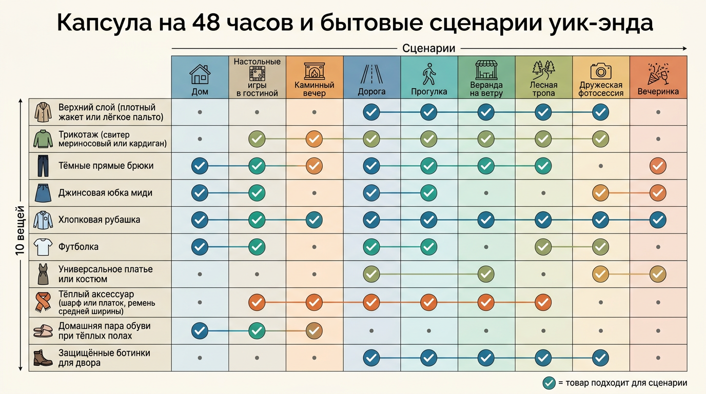 Гардероб на 48 часов: 10 вещей, которые закрывают пять сценариев
